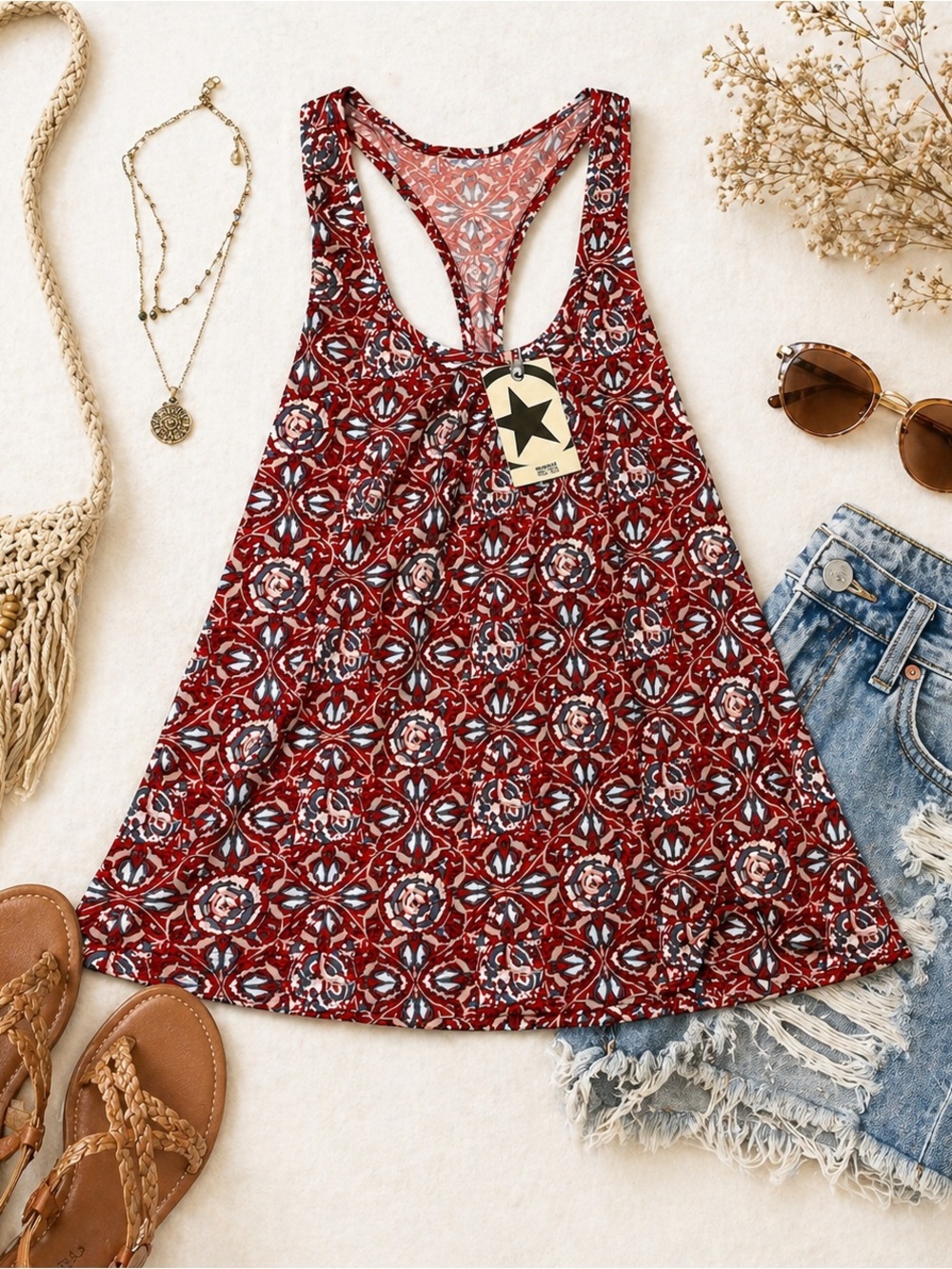 NWT Converse Boho Swing Tank Medium Ref Print Twist Racerback Anthro style